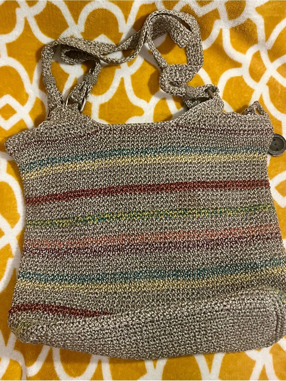 The Sak Beige Straw Tote with Multicolor Stripes